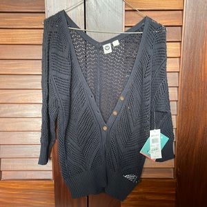 Roxy (S) cable knit, deep V, navy sweater *brand new with tags*
